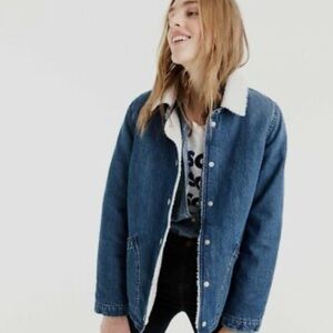 J. Crew Blue Denim Sherpa-Lined Jean Jacket